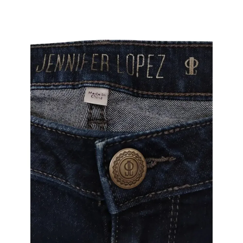 Jennifer Lopez Straight Jeans Size 4 Petite Dark Blue Low Rise